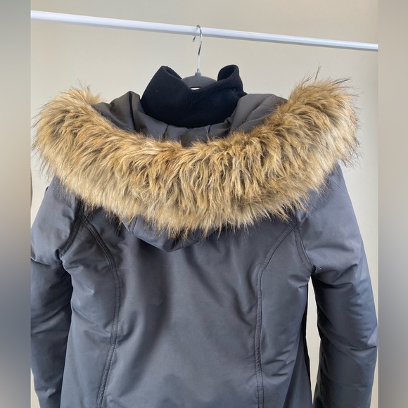 Point Zero High Neck Graphite Winter Jacket with Hooded Faux Fur Trim - Picture 9 of 14